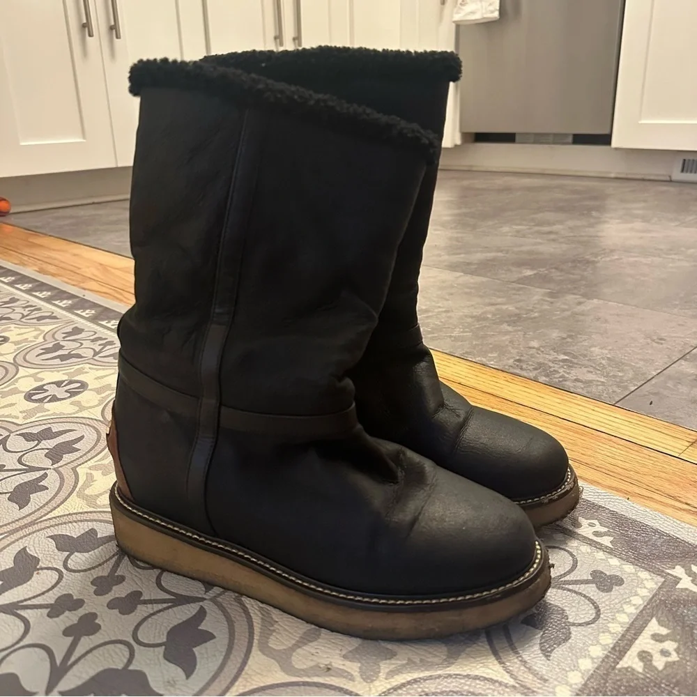 Salvatore Ferragamo Black Leather Winter Boots Size 7